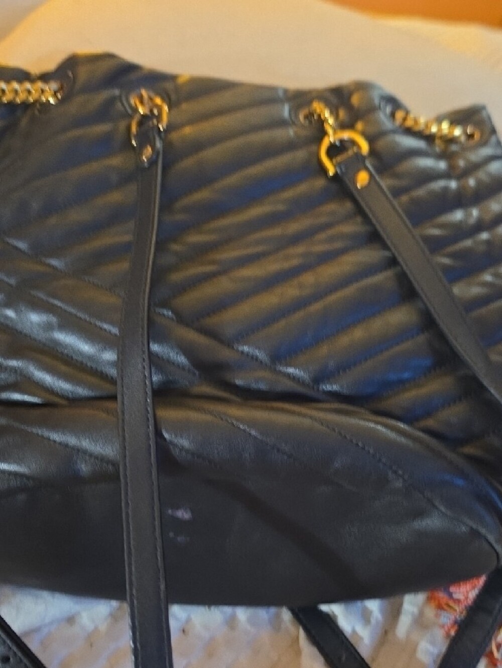 Tory Burch Black Quilted Leather Tote with Gold Chain Detail - Picture 2 of 3